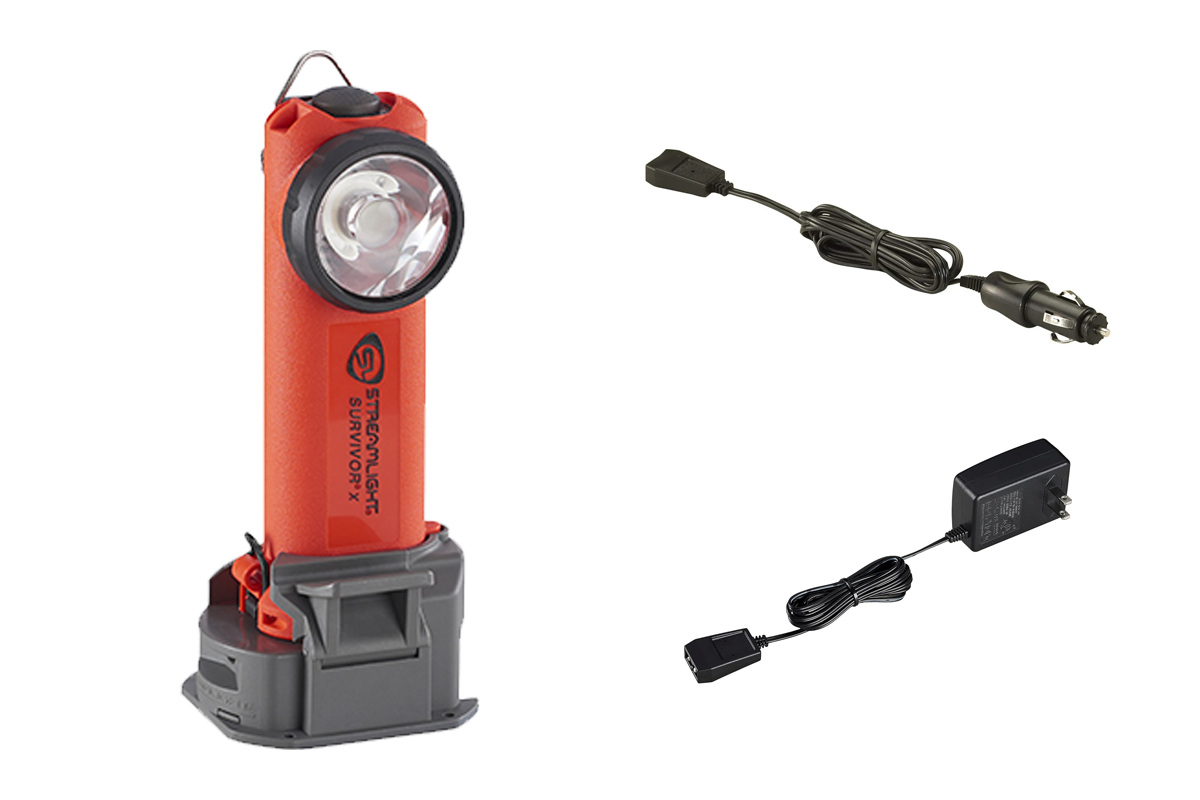 Streamlight Survivor®X Right Angle LED Flashlight; Rechargeable Model with 120V/100V AC & 12V DC Charger (90952, 90962)