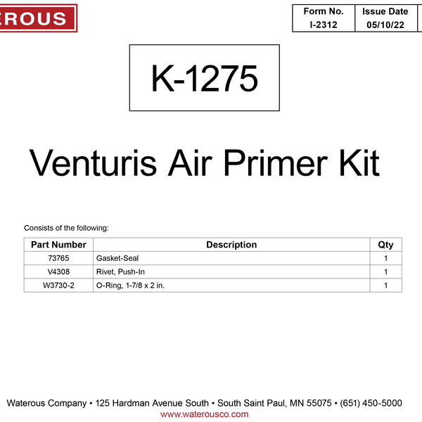 Waterous Venturis Air Primer, Kit Repair Venturis Air Primer, Q43, K1275