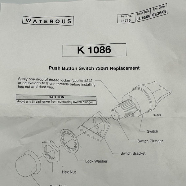 Waterous, Push Button Switch 73061 Replacement, K1086